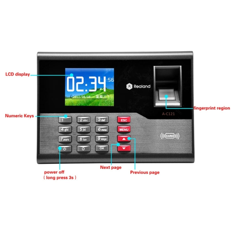 Realand A-C121 2.8 inch Color TFT Screen Fingerprint & RFID Time Attendance, USB Communication Office Time Attendance Clock, A-C121 Realand A-C121 2.8 inch Color TFT Screen Fingerprint & RFID Time Attendance, USB Communication Office Time Attendance Clock, A-C121